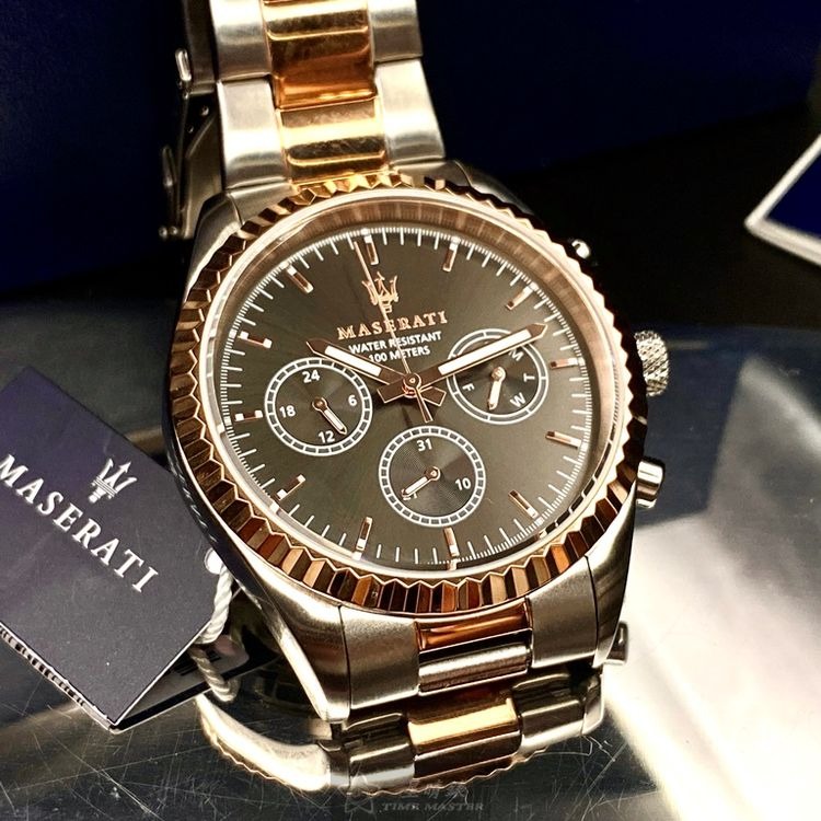 MASERATI瑪莎拉蒂男錶,編號R8853100020,42mm玫瑰金錶殼,金銀相間錶帶款◉20A004